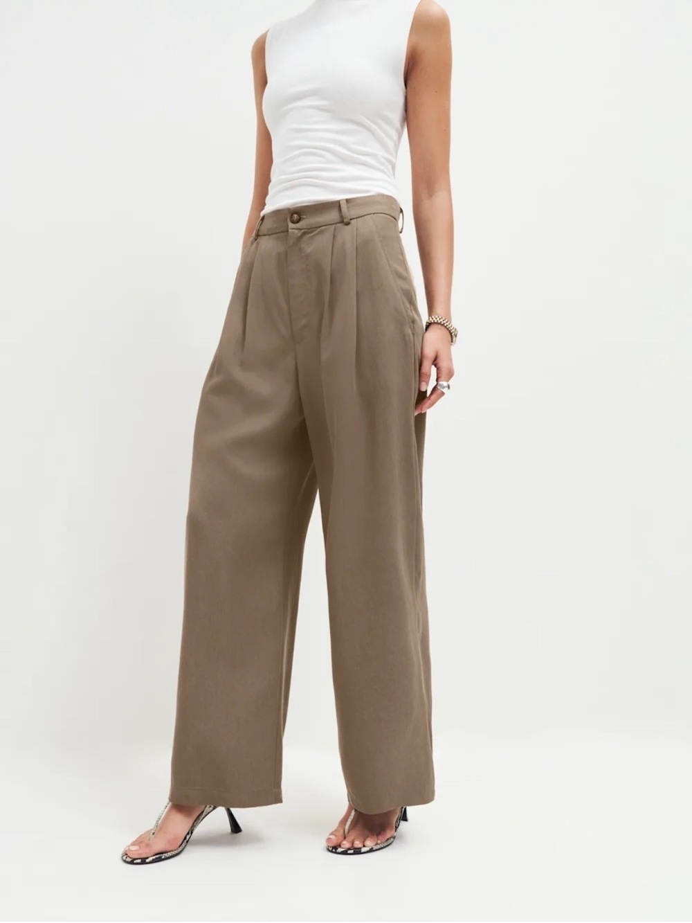 Reformation Mason Wide Leg Pleated Trouser Pants